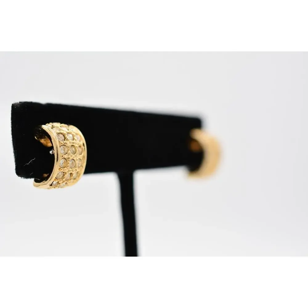 JJI Vintage Hoop Earrings Rhinestone Crystal Gold Tone Signed 9L